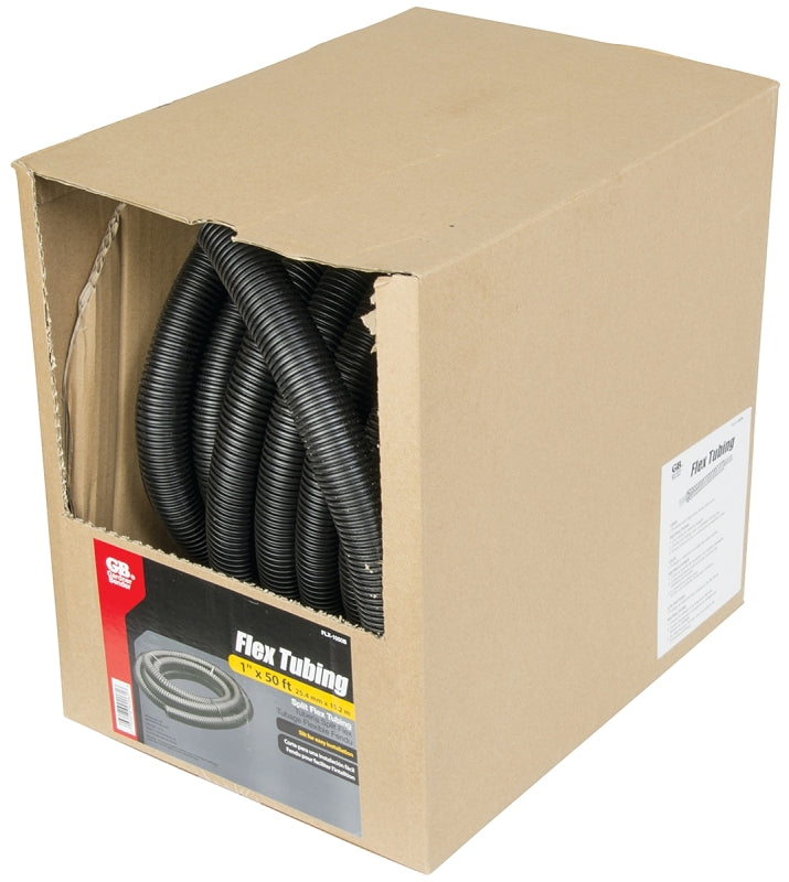 GB FLX-1050B Split Tubing, 1 in Dia, 50 ft L, Polypropylene, Black