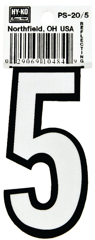 Hy-Ko PS-20/5 Reflective Sign, Character: 5, 3-1/4 in H Character, Black/White Character, Vinyl