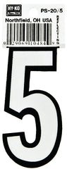 Hy-Ko PS-20/5 Reflective Sign, Character: 5, 3-1/4 in H Character, Black/White Character, Vinyl