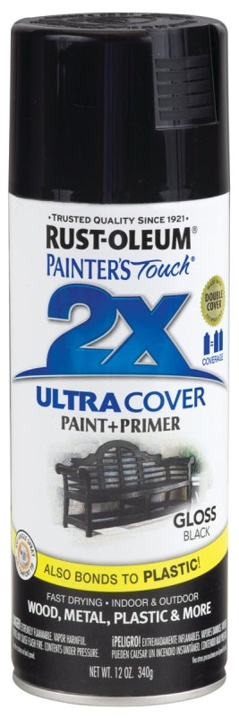 2X Ultra Cover 249122 Spray Paint, Gloss, Black, 12 oz, Can