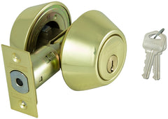 ProSource Deadbolt, 3 Grade, Polished Brass, 2-3/8 to 2-3/4 in Backset, KW1 Keyway