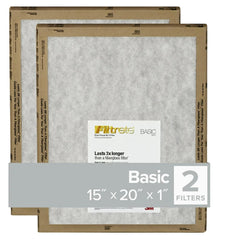 Filtrete FPL06-2PK-24 Flat Panel Air Filter, 20 in L, 15 in W, 2 MERV, For: Air Conditioner, Furnace and HVAC System