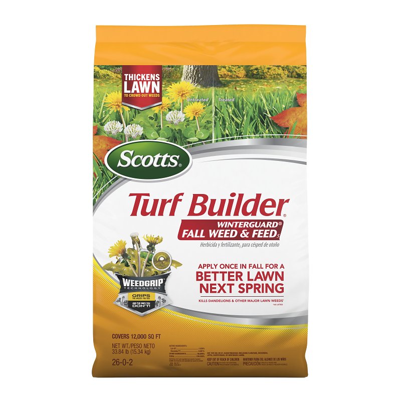 Scotts Turf Builder WinterGuard 22447 Fall Weed and Feed, Granular, Spreader Application, 33.84 lb Bag