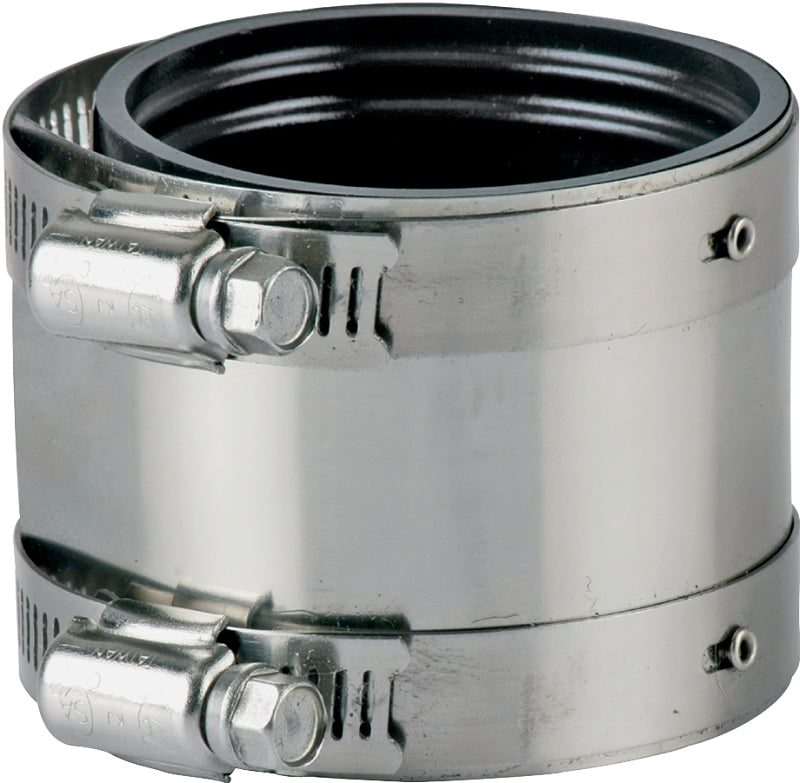 ProSource Coupling, 3 in, Rubber/Stainless Steel, Black/Stainless Steel Shield