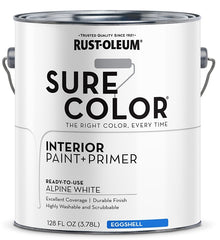 Rust-Oleum Sure Color 380219 Interior Wall Paint, Eggshell, Alpine White, 1 gal, Can, 400 sq-ft Coverage Area