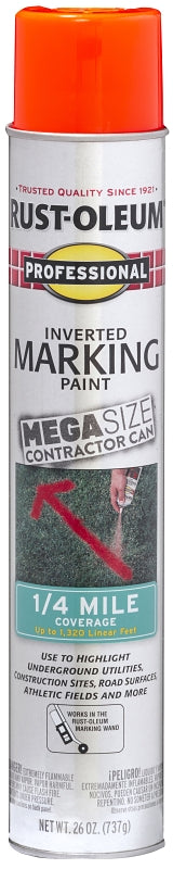 Professional 350994 Inverted Marking Spray Paint, Flat/Semi-Gloss, Fluorescent Red/Orange, 26 oz, Can