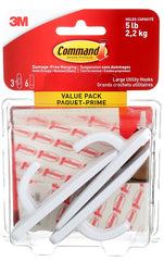 Command 17003C-VP Large Utility Hook, 5 lb, 3-Hook, Plastic, White