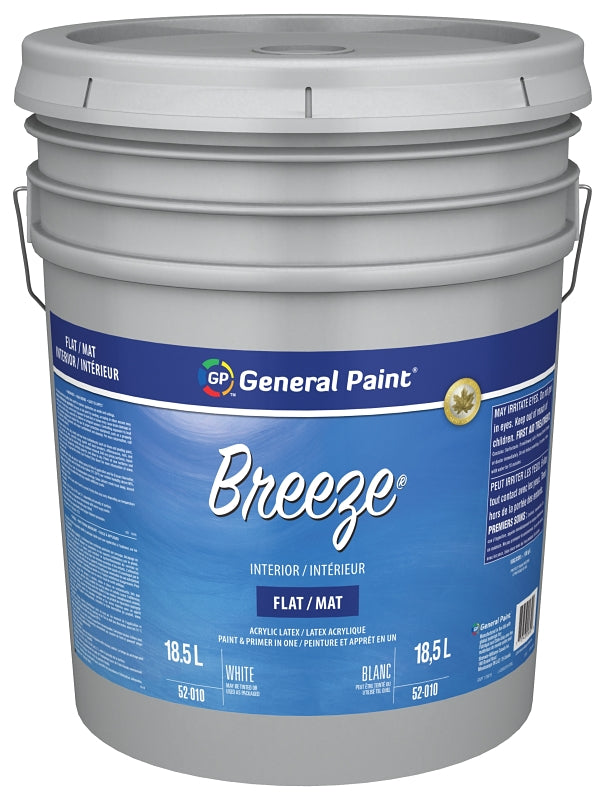 General Paint GE0052010-20 Interior Paint, Flat Sheen, White, 5 gal, Pail, 320 to 430 sq-ft Coverage Area