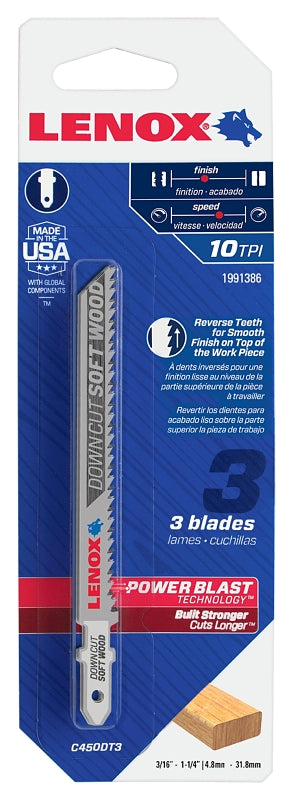 Lenox 1991386 Jig Saw Blade, 5/16 in W, 4 in L, 10 TPI