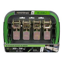SmartStrap 153 Tie-Down, Ratchet, 1 in W, 10 ft L, Steel, Green, 300 lb, S-Hook End Fitting, Steel End Fitting