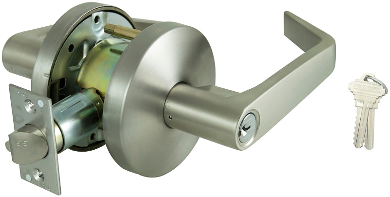 ProSource Y365CV-PS Storeroom Door Lock, Lever Handle, Stainless Steel, Commercial, 2 Grade, SC1 Keyway, Reversible Hand