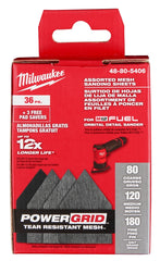 Milwaukee 48-80-5406 Mesh Sanding Sheet, 3-5/8 in W, 3-3/4 in L, 80, 120, 180 Grit, Aluminum Oxide Abrasive, Nylon Backing