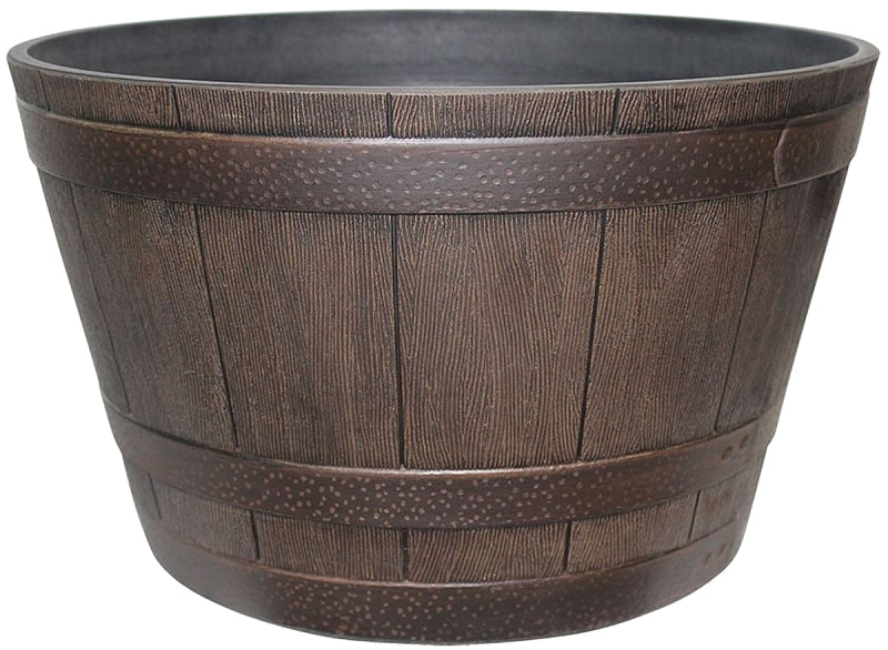 Southern Patio HDR-055464 Planter, 22.24 in W, 22.24 in D, Round, Whiskey Barrel Design, Resin, Kentucky Walnut