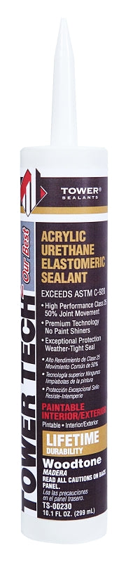 Tower Sealants TOWER TECH2 TS-00230 Elastomeric Sealant, Woodtone, 7 to 14 days Curing, 40 to 140 deg F, 10.1 fl-oz Tube