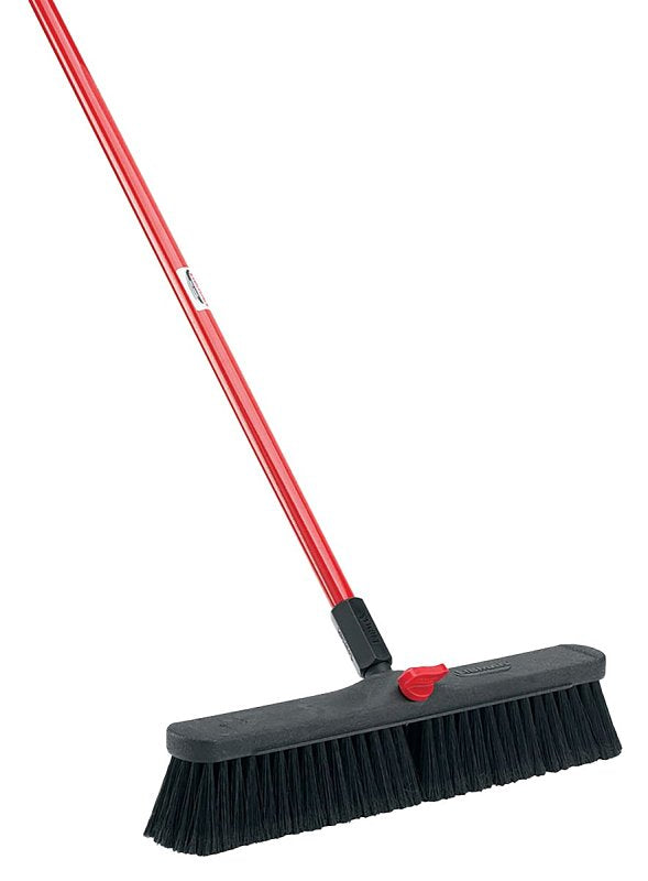 Libman 800 Smooth Surface Push Broom, 19-1/2 in Sweep Face, 3 in L Trim, Recycled PET Bristle, 64 in L, Bolt, Black/Red