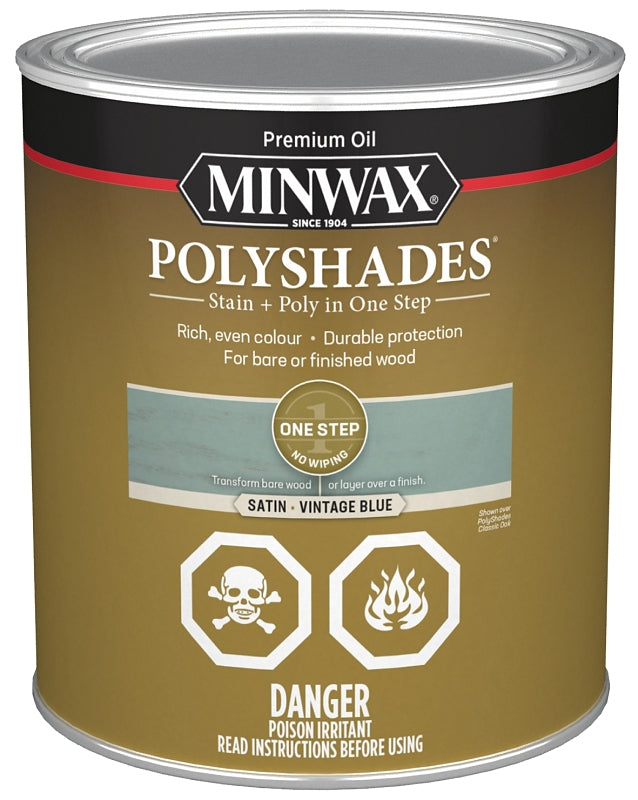 Minwax PolyShades CM6139444 Polyurethane Wood Stain, Satin, Vintage Blue, Liquid, 946 mL