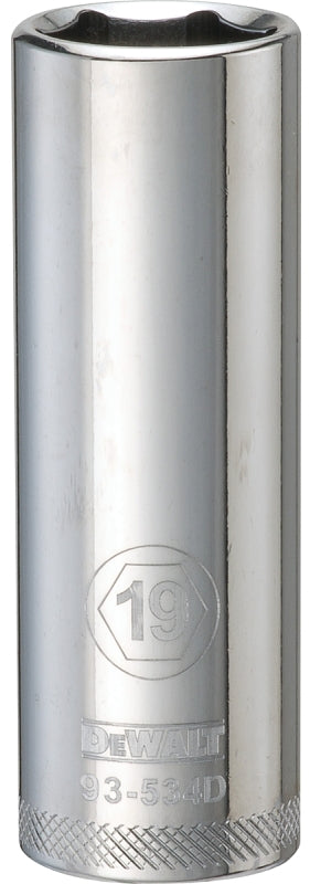 DeWALT DWMT93534OSP Drive Socket, 19 mm Socket, 1/2 in Drive, 6-Point, Vanadium Steel, Polished Chrome