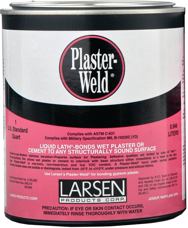 Larsen Plaster-Weld PWQ06 Bonding Agent, Liquid, Low to Slight Acetic, Pink, 1 qt Pail