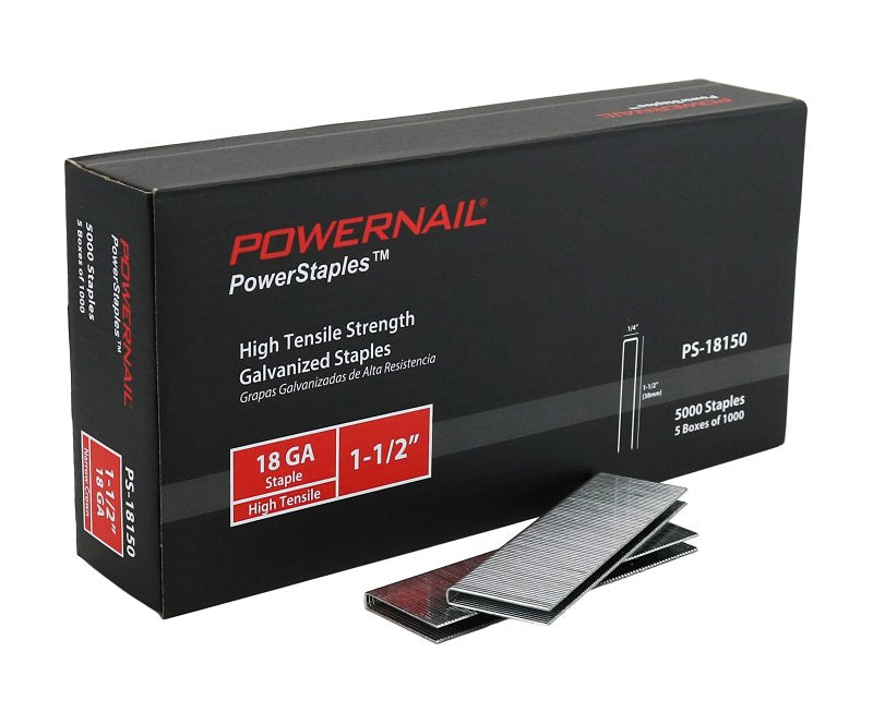 Powernail PowerStaples PS18150 Fine Wire Staple, 1/4 in W Crown, 1-1/2 in L Leg, 18 ga, Carbon Steel
