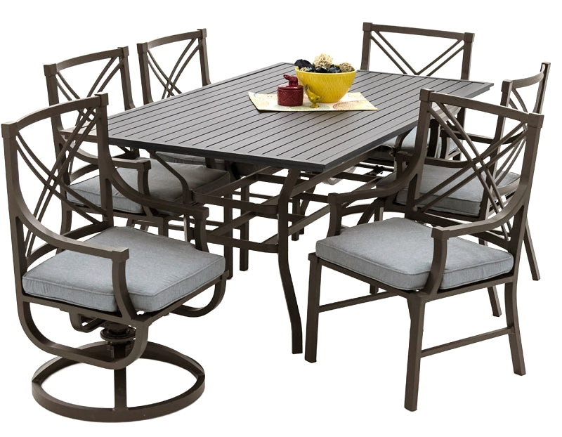Seasonal Trends 161008 Audubon Dining Set, 7-Piece, 6 Seating, Rectangle Table, Aluminum Tabletop, Gray Table