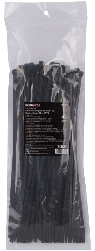 ProSource CV280W-1003L Cable Tie, 70 mm Max Bundle Dia, Self-Lock Locking, Nylon, Black