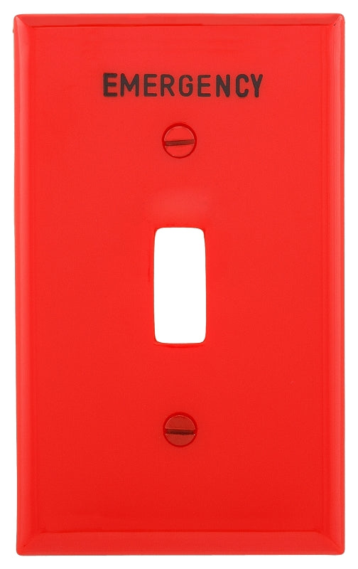 Eaton EM5134RD-BOX Switch Wallplate, 4-1/2 in L, 2-3/4 in W, 1-Gang, Nylon, Red, High-Gloss