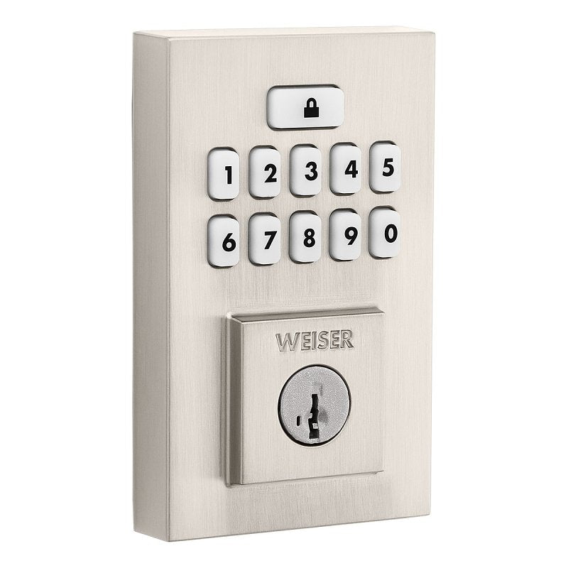 Weiser SmartCode 9GED92600-003 Deadbolt, 2 Grade, Keypad Key, Zinc, Satin Nickel, 1-3/8 to 1-3/4 in Thick Door