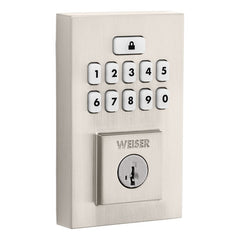Weiser SmartCode 9GED92600-003 Deadbolt, 2 Grade, Keypad Key, Zinc, Satin Nickel, 1-3/8 to 1-3/4 in Thick Door