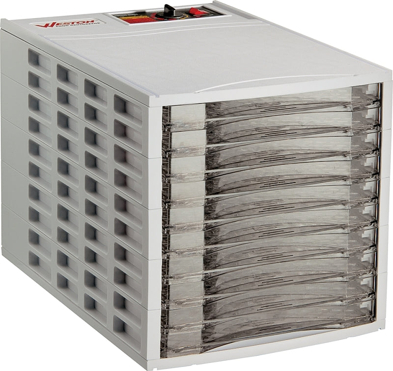 Weston 75-0201-W Food Dehydrator, 600 W, 10-Tray, Plastic, White, 10-3/4 in W x 14-1/4 in D Tray