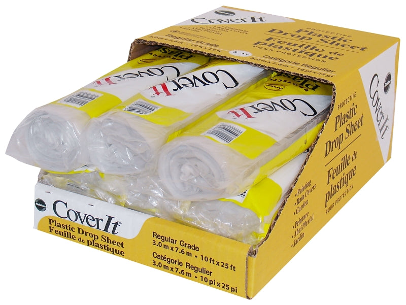 Inteplast Group 131200 Drop Sheet, 25 ft L, 10 ft W, Polyethylene, Clear