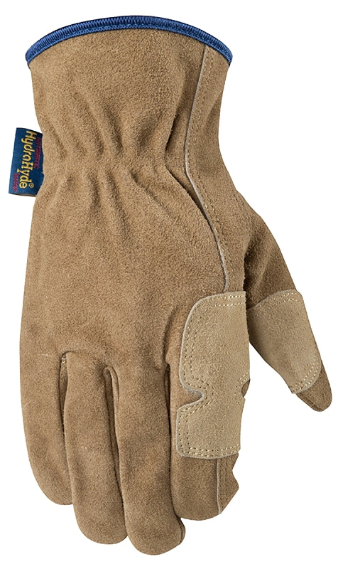 Wells Lamont HydraHyde 1019L Fencer Gloves, Men's, L, Keystone, Reinforced Thumb, Cowhide Suede Leather, Brown/Tan