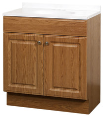 Zenna Home RBC30KK 2-Door Raised Panel Vanity with Top, Wood, Oak, Cultured Marble Sink, White Sink
