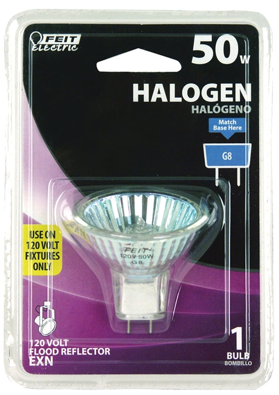 Feit Electric BPEXN-120 Halogen Bulb, 50 W, G8 Lamp Base, MR16 Lamp, 3000 K Color Temp, 3000 hr Average Life