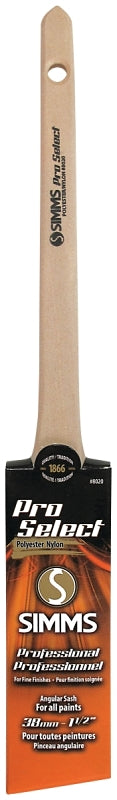 Pro Select 8020-38 Thin Angular Sash Brush, 1-1/2 in W, 2-1/4 in L Bristle, Nylon/Polyester Bristle, Rat Tail Handle