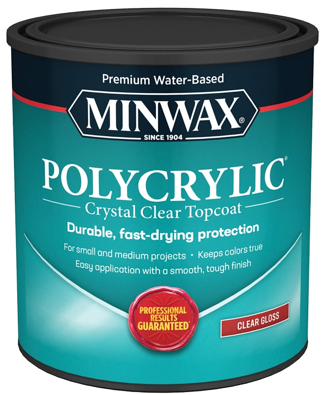 Minwax Polycrylic 65555444 Protective Finish Paint, Gloss, Liquid, Crystal Clear, 1 qt, Can
