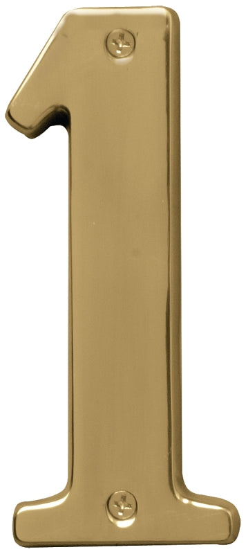Hy-Ko Prestige Series BR-51PB/1 House Number, Character: 1, 5 in H Character, Brass Character, Brass