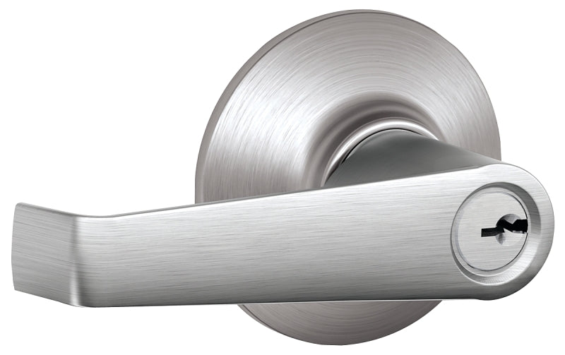 Schlage Elan Series F51A CSVELA626 Entry Door Lock, Mechanical Lock, Satin Chrome, Lever Handle, Metal, Residential