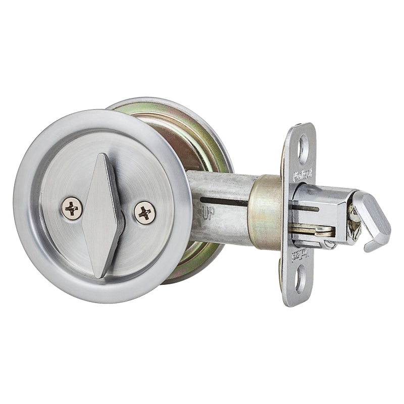 Kwikset 33526DROUNDPOCKET Pocket Door Lock, Satin Chrome, 2-3/8 in Backset