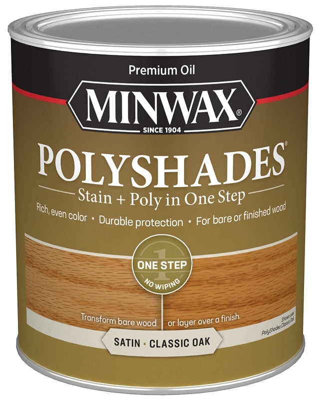 Minwax PolyShades 61370444 Wood Stain and Polyurethane, Satin, Classic Oak, Liquid, 1 qt, Can