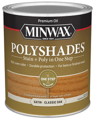 Minwax PolyShades 61370444 Wood Stain and Polyurethane, Satin, Classic Oak, Liquid, 1 qt, Can