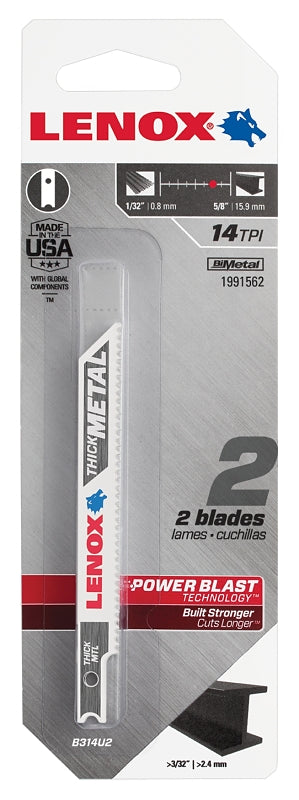 Lenox 1991562 Jig Saw Blade, 3/8 in W, 3-5/8 in L, 14 TPI