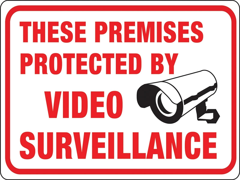 Hy-Ko 20619 Identification Sign, Rectangular, THESE PREMISES PROTECTED BY VIDEO SURVEILLANCE, Black/Red Legend, Plastic
