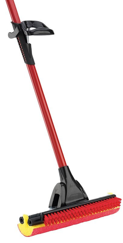Libman 955 Roller Mop with Scrub Brush, 12 in W Frame, 52 in OAL, Sponge Mop Head, Quick Change, Steel Handle
