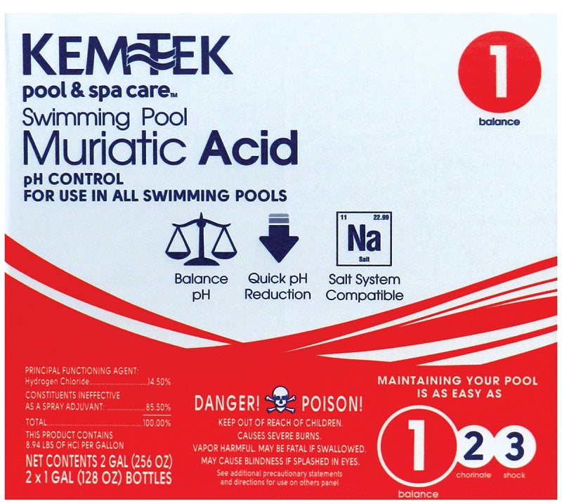 Kem Tek 26459047371 Muriatic Acid, 1 gal, Liquid, Very Slight, Clear/Light Yellow