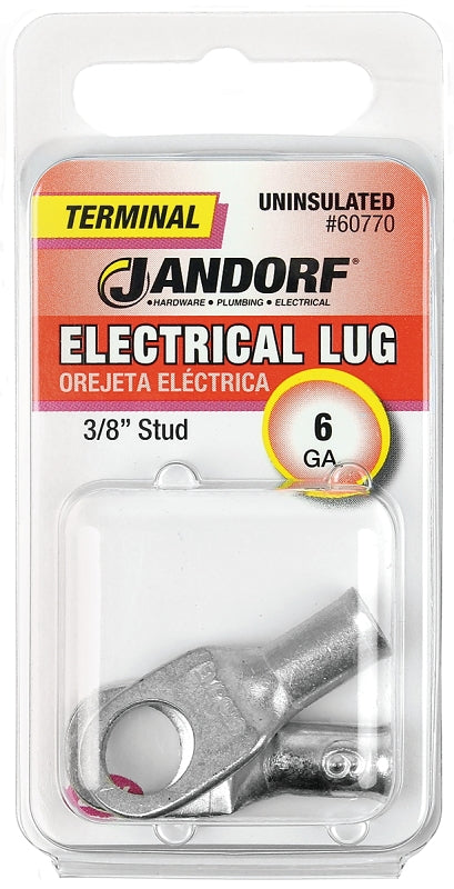 Jandorf 60770 Electrical Lug, 6 AWG Wire, 3/8 in Stud, Copper Contact