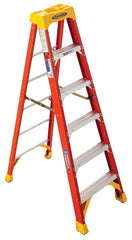 WERNER 6206 Step Ladder, 10 ft Max Reach H, 5-Step, 300 lb, Type IA Duty Rating, 3 in D Step, Fiberglass, Yellow