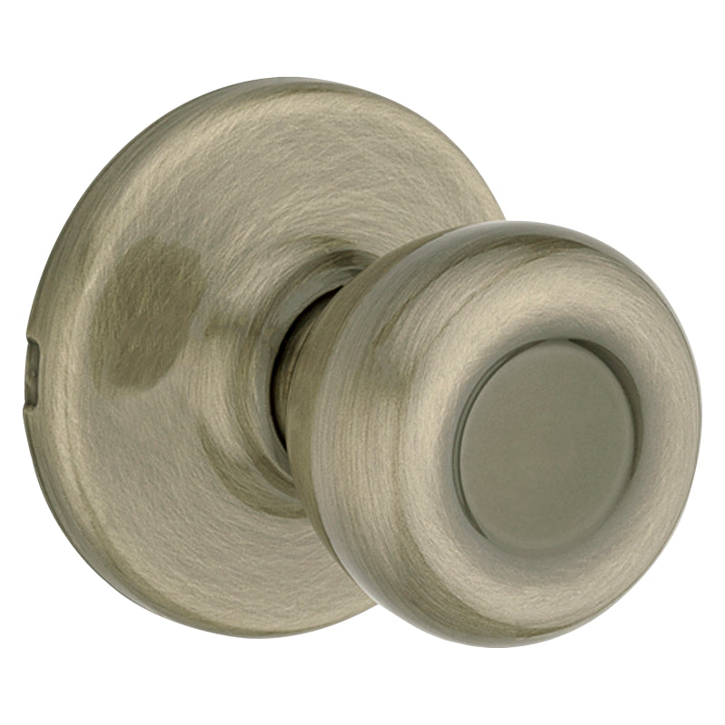 Kwikset 200T 5CP Passage Door Lockset, Knob Handle, Metal, Antique Brass, 2-3/8 to 2-3/4 in Backset, 2-1/4 in Strike
