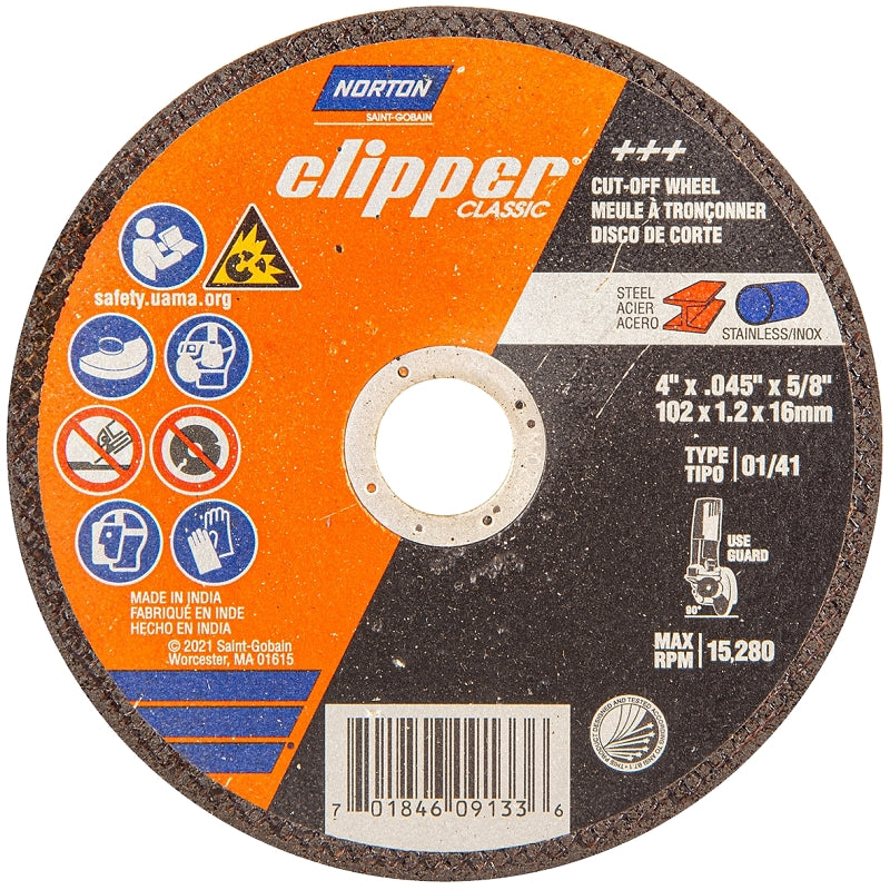 Norton Clipper Classic A AO Series 70184609133 Cut-Off Wheel, 4 in Dia, 0.045 in Thick, 5/8 in Arbor