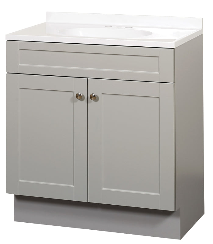 Zenna Home SBC36GY 2-Door Shaker Vanity with Top, Wood, Cool Gray, Cultured Marble Sink, White Sink