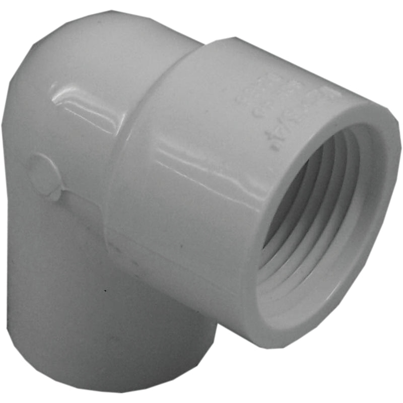 Lasco 407074BC Pipe Elbow, 1/2 x 3/4 in, Slip x FIP, 90 deg Angle, PVC, SCH 40 Schedule